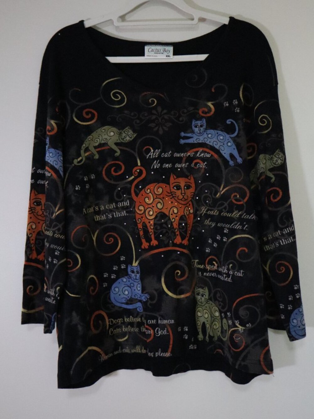 Cat Lovers Quoted Bedazzled Cactus Bay size XXL Long Sleeve Top